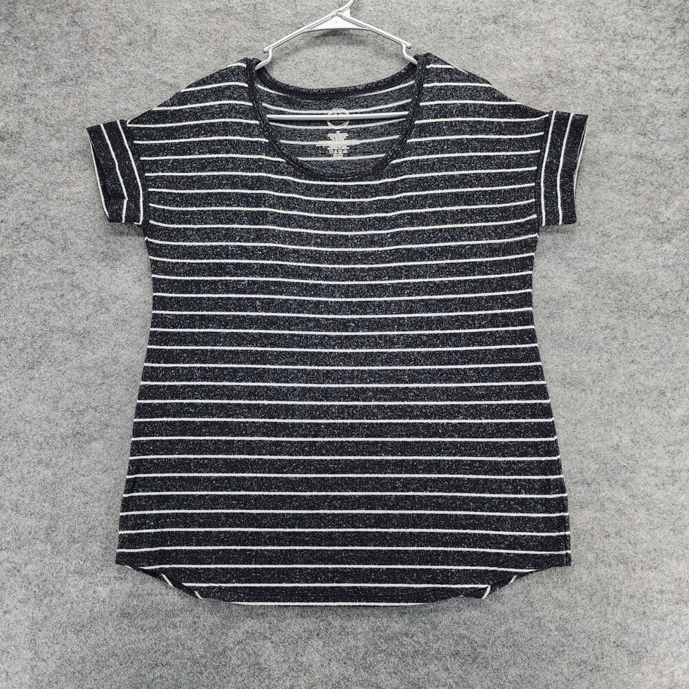 24/7 Maurices Shirt Womens Medium Black Striped Short Sleeve